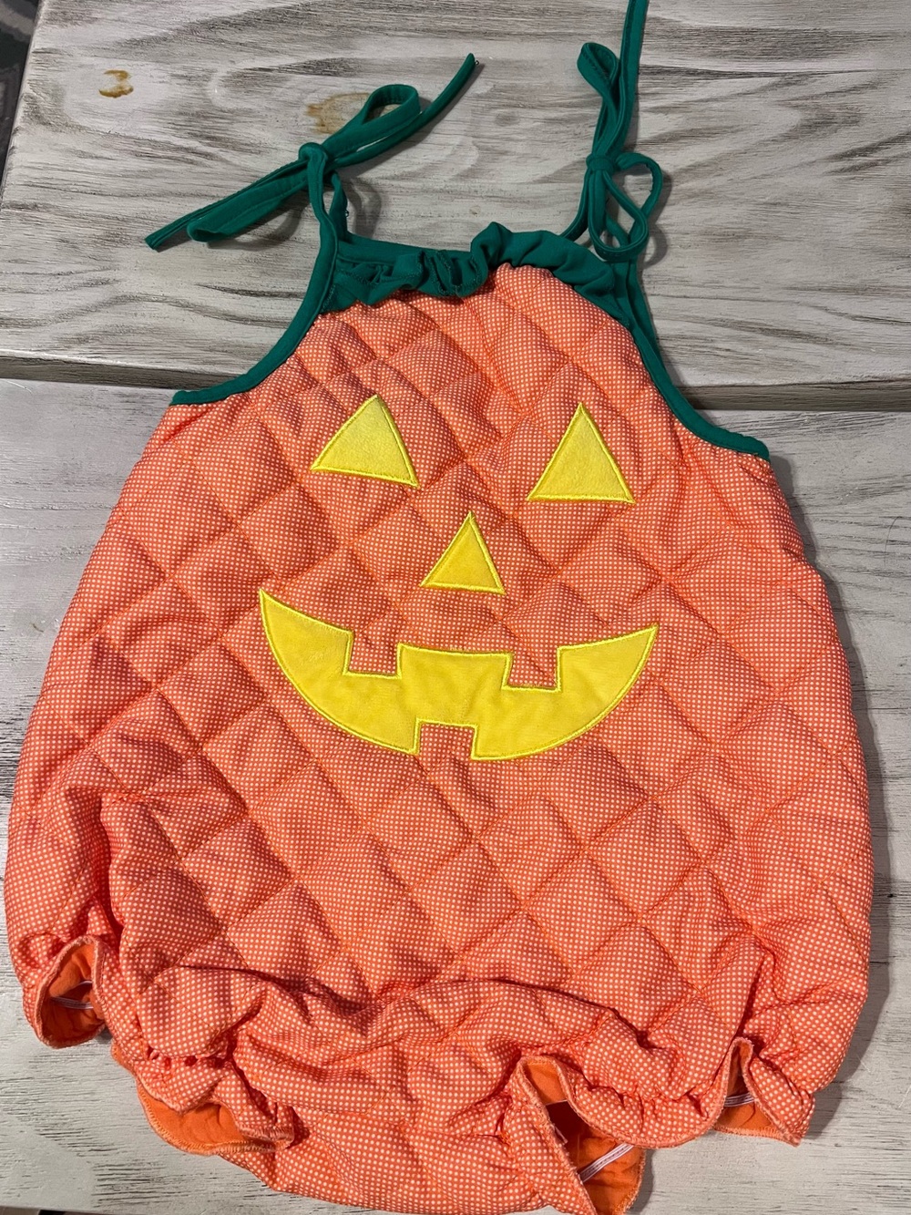 Baby Girl Pumpkin Bubble Romper 18-24M Quilted Jack O Lantern Halloween